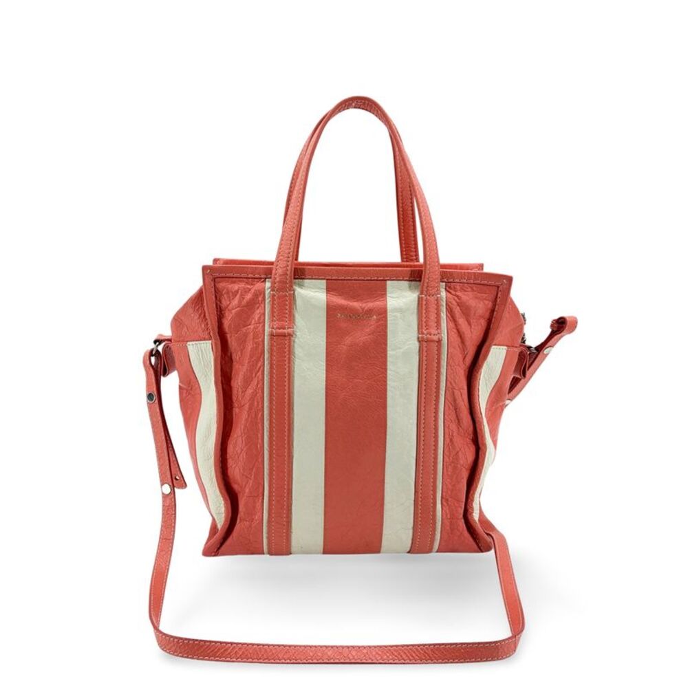 Balenciaga Bazar Striped Leather White Leather Tote Bag Bag